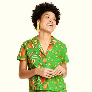 NWO Tabitha Brown Festival Linen Blend Floral Mixed Print Blouse Size medium